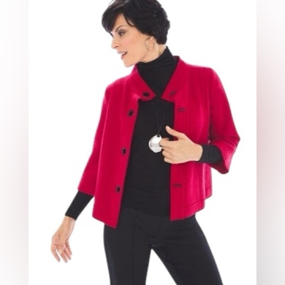 Chicos Buckle Front Wool Addison Cardigan Size S Red